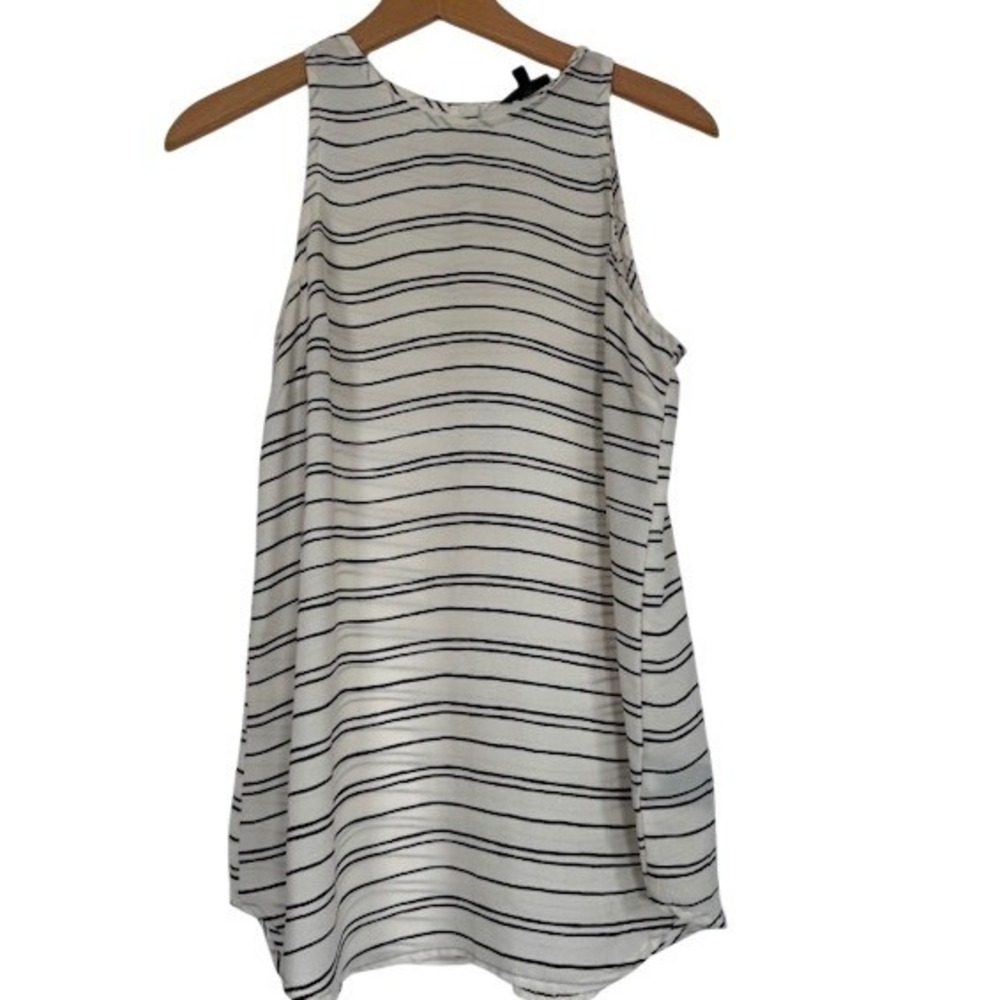 Who What Wear Womens Striped Sleeveless Button‎ Back Tank Top White Black - M